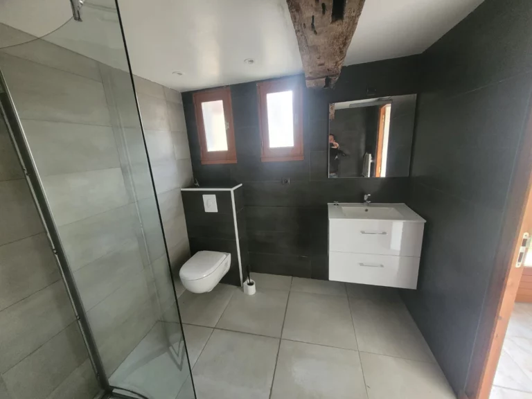 La salle de bain du gîte, plan sur l'évier et les toilettes