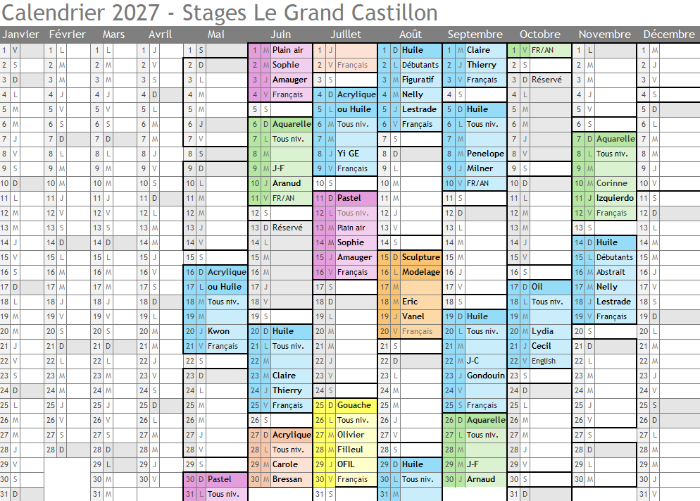 Calendrier des stages 2027_Le Grand Castillon